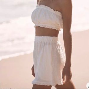 Free People White Ruffle Shorts
